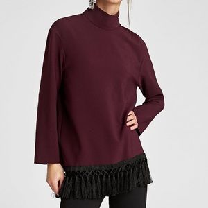 Zara High Neck Top W/Pompoms